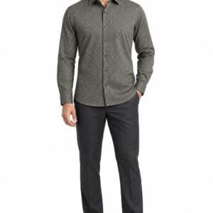 RIVAZ Olive grey Small Print Men’s Shirt – 58094 – front view