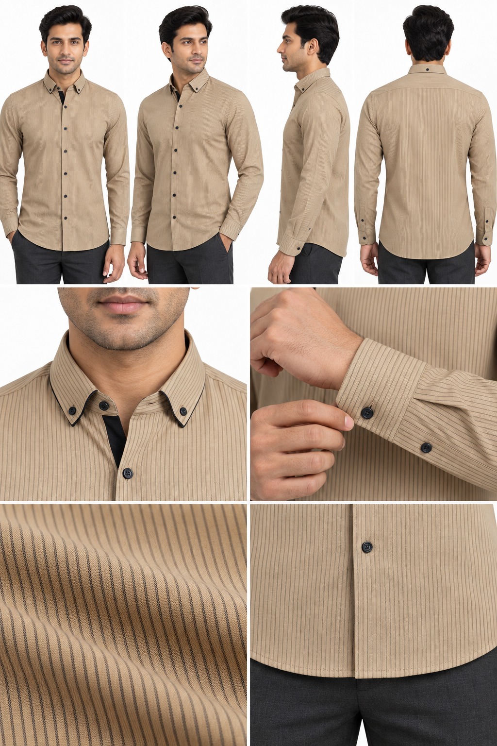 RIVAZ Tan Plain Men’s Shirt – 58104 – design and garment details