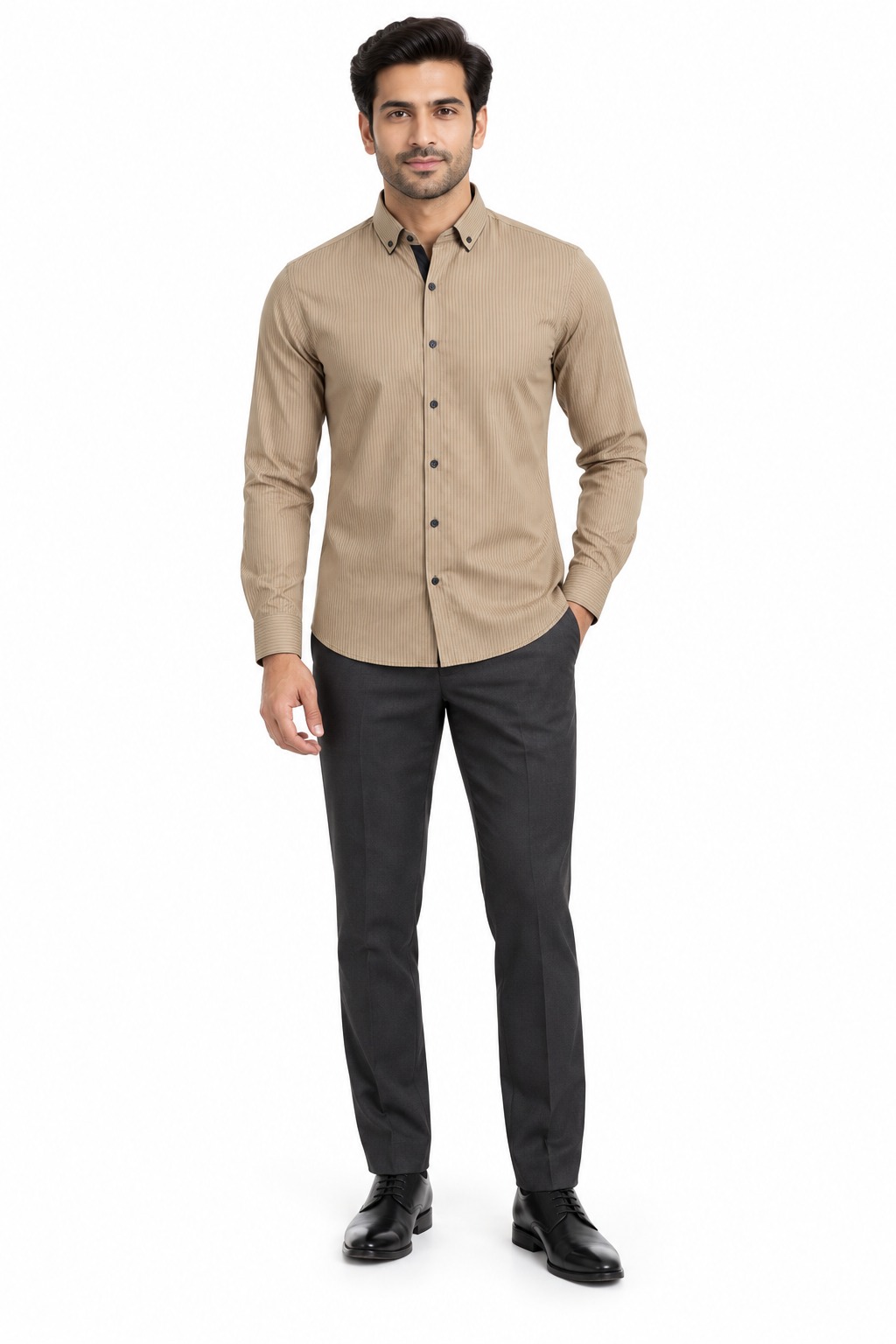 RIVAZ Tan Plain Men’s Shirt – 58104 – front view