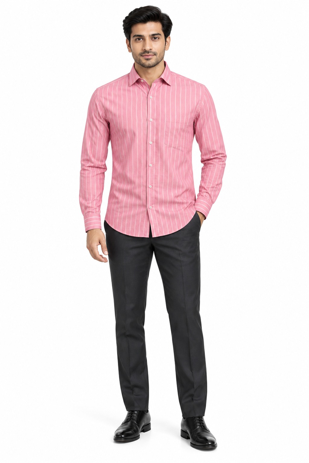 RIVAZ Pink Vertical Stripe Men’s Shirt – 58163 – front view