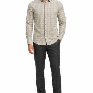 RIVAZ Beige Small Check Men’s Shirt – 58225 – front view