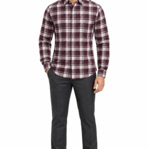 RIVAZ Maroon and white Check Men’s Shirt – 58233 – front view