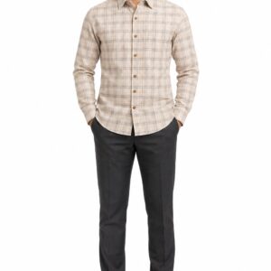 RIVAZ Beige Check Men’s Shirt – 58237 – front view