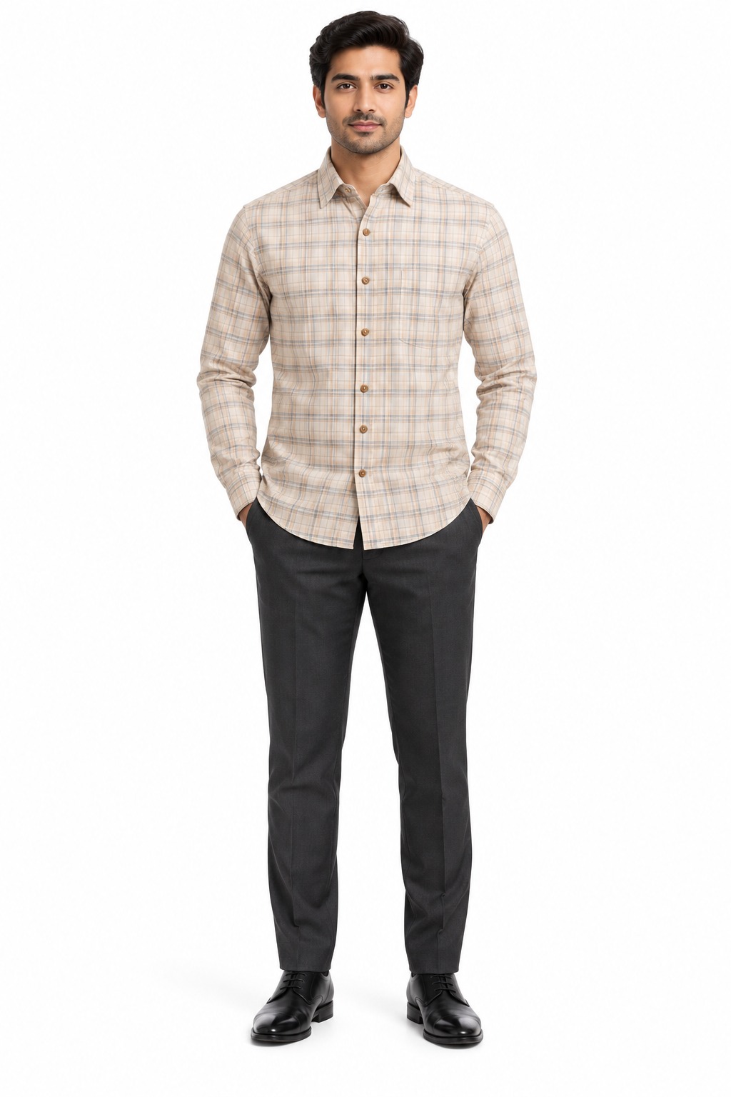 RIVAZ Beige Check Men’s Shirt – 58237 – front view