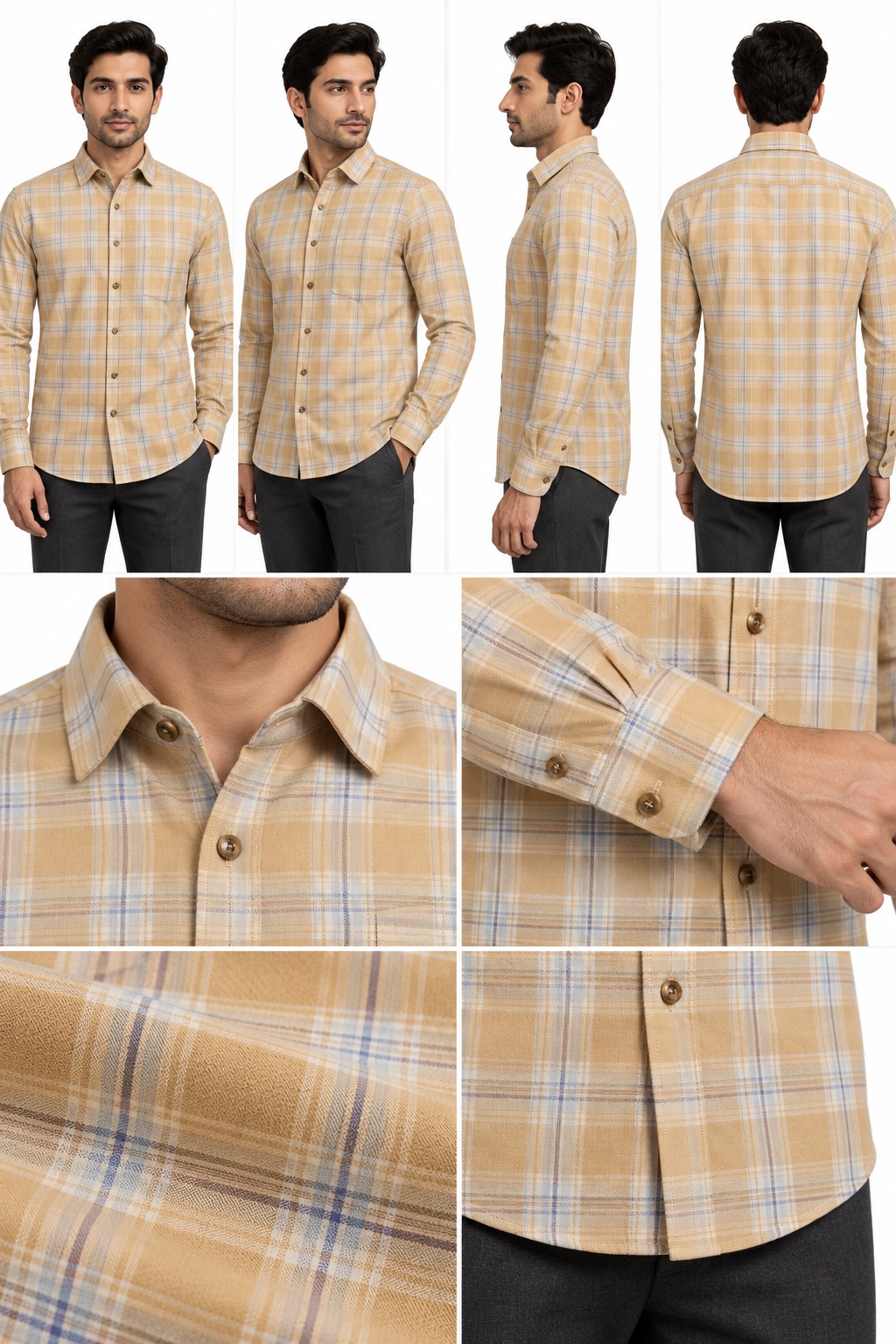 RIVAZ Mustard yellow Check Men’s Shirt – 58249 – design and garment details