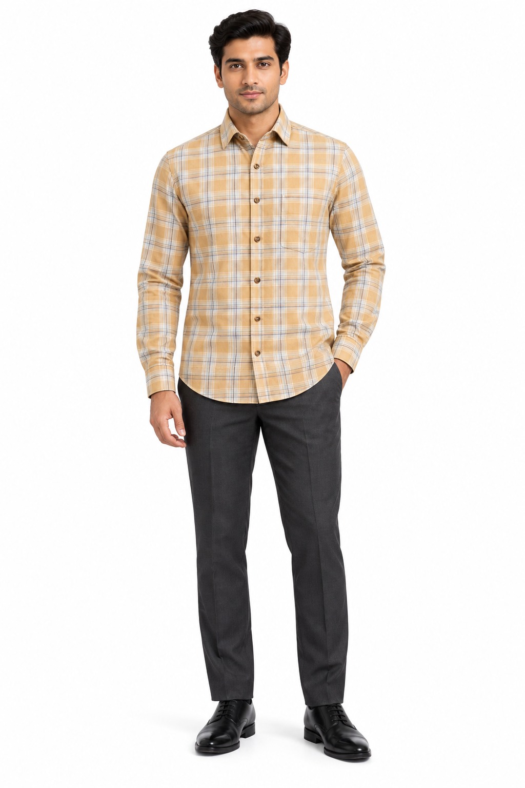 RIVAZ Mustard yellow Check Men’s Shirt – 58249 – front view