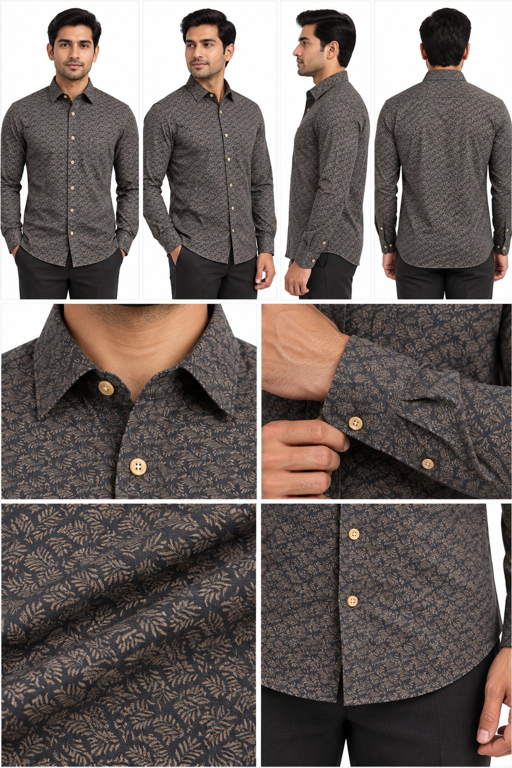 RIVAZ Dark brown Small Print Men’s Shirt – 58265 – design and garment details