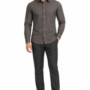 RIVAZ Dark brown Small Print Men’s Shirt – 58265 – front view