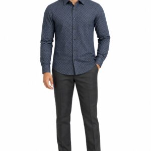 RIVAZ Blue grey Small Print Men’s Shirt – 58272 – front view