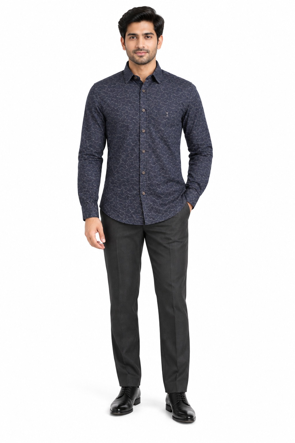RIVAZ Navy blue Small Print Men’s Shirt – 58305 – front view