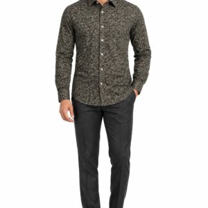 RIVAZ Olive green Small Print Men’s Shirt – 58366 – front view