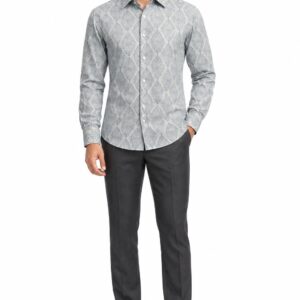 RIVAZ Light grey Geometric Print Men’s Shirt – 58378-1 – front view