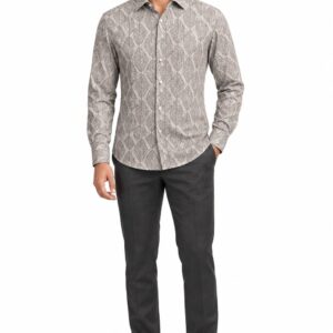 RIVAZ Taupe Geometric Print Men’s Shirt – 58378 – front view