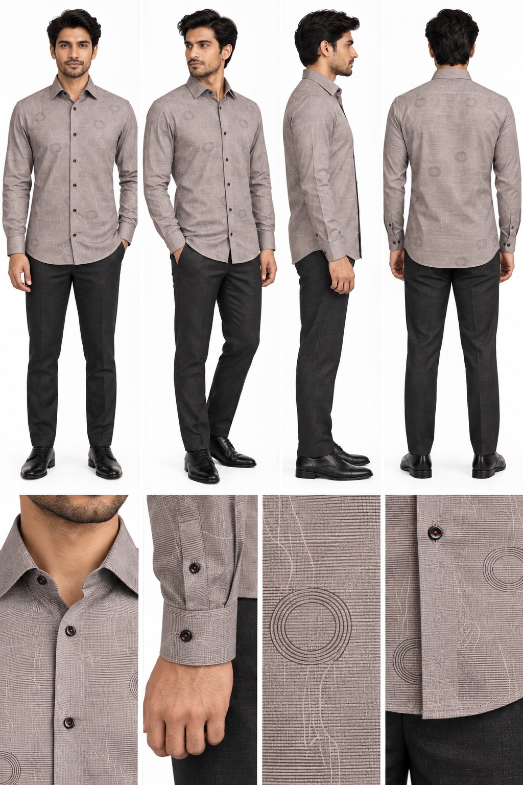 RIVAZ Taupe Plain Men’s Shirt – 58386-1 – design and garment details