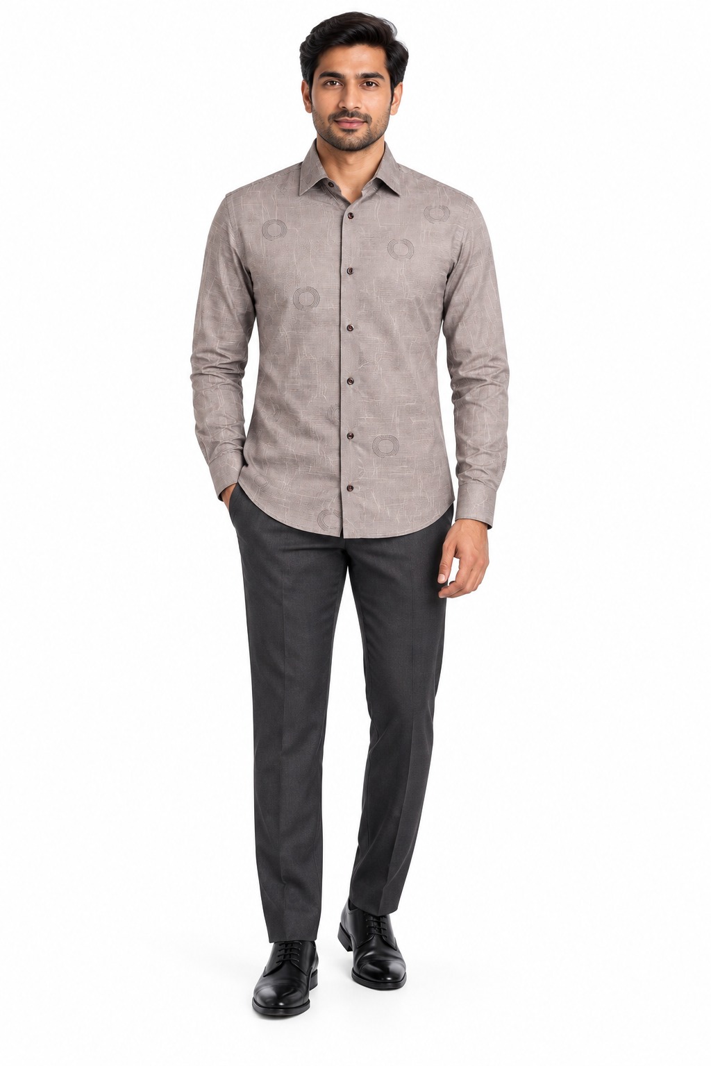 RIVAZ Taupe Plain Men’s Shirt – 58386-1 – front view