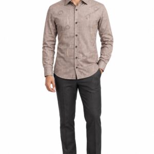 RIVAZ Brown Subtle Print Men’s Shirt – 58386 – front view