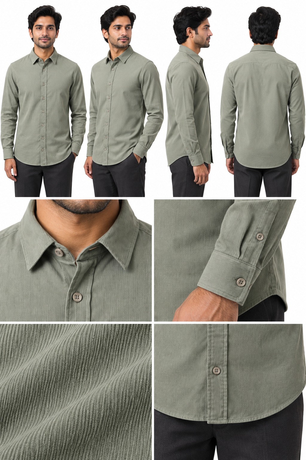 RIVAZ Sage green Plain Men’s Shirt – 58396 – design and garment details