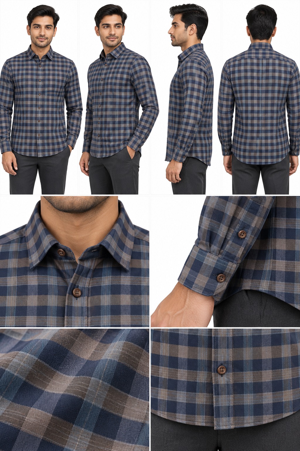 RIVAZ Blue Check Men’s Shirt – 59516 – design and garment details