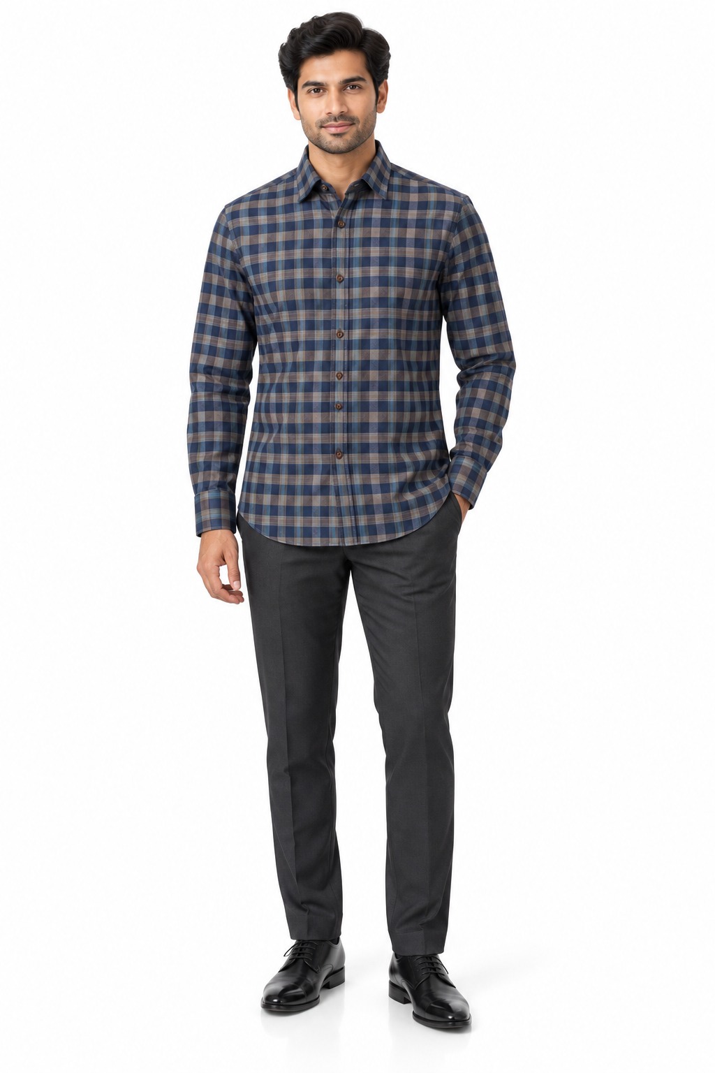 RIVAZ Blue Check Men’s Shirt – 59516 – front view