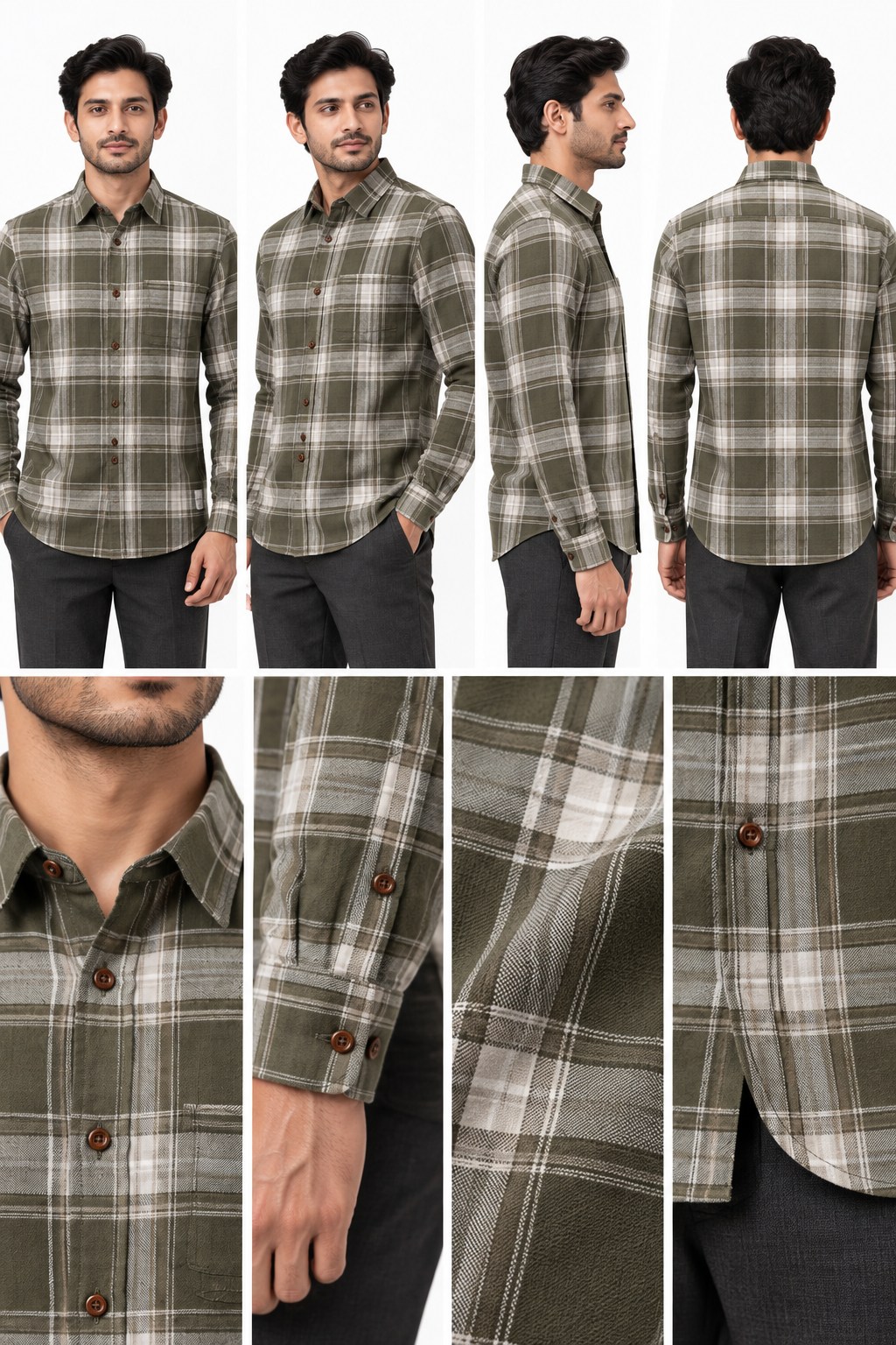 RIVAZ Olive green Check Men’s Shirt – 59527 – design and garment details