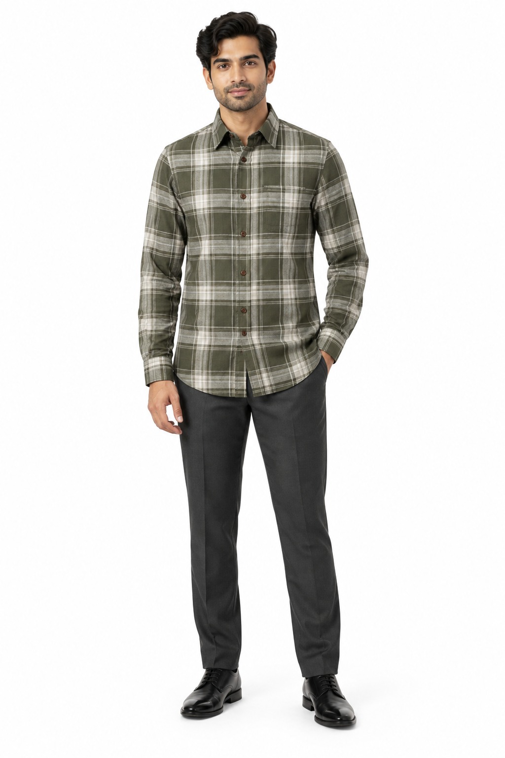 RIVAZ Olive green Check Men’s Shirt – 59527 – front view