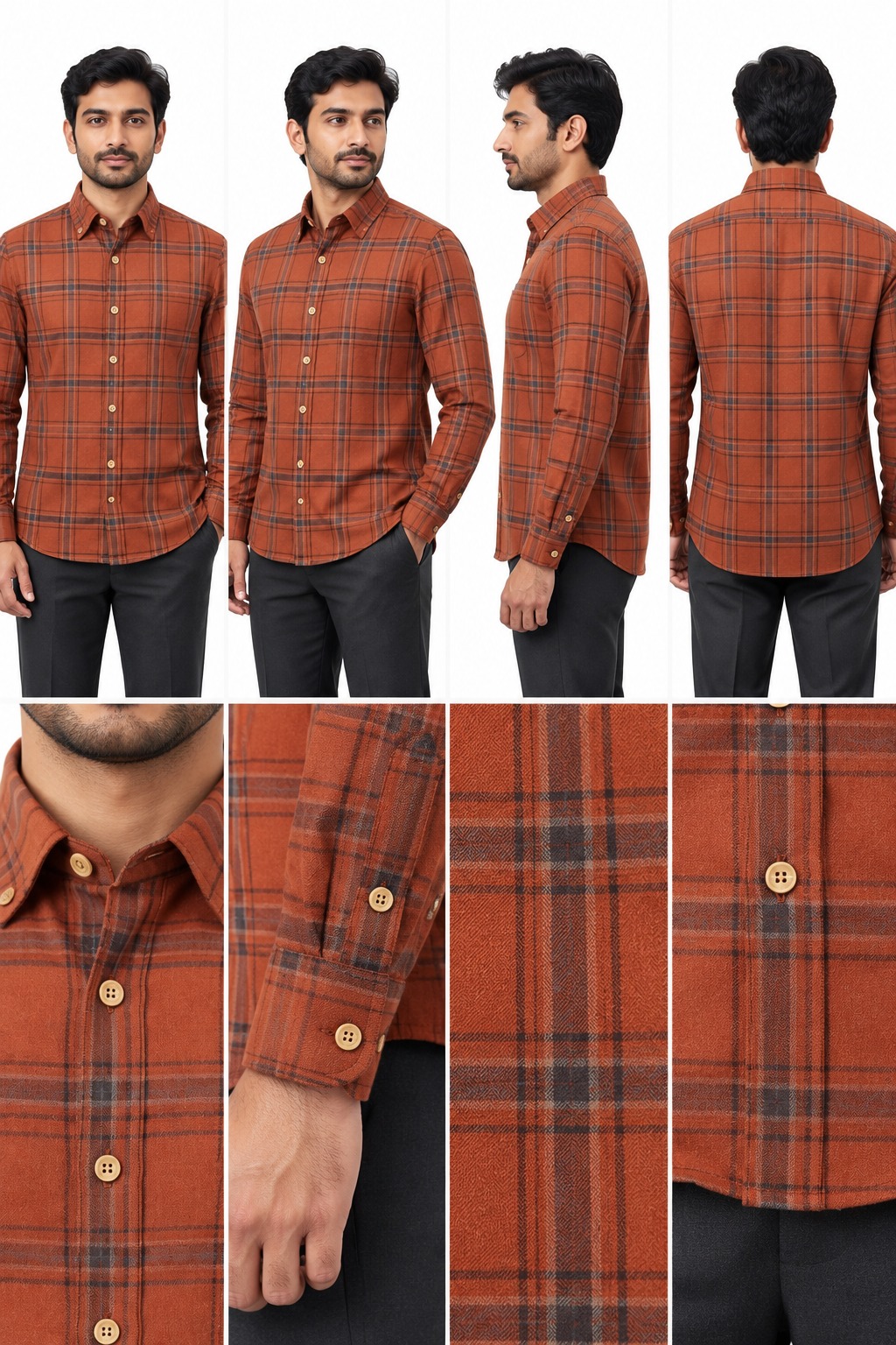 RIVAZ Rust orange Check Men’s Shirt – 59531 – design and garment details