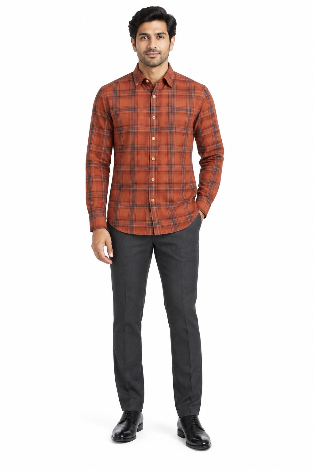 RIVAZ Rust orange Check Men’s Shirt – 59531 – front view