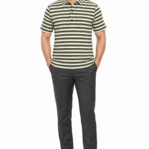 RIVAZ Olive and white Horizontal Stripe Men’s Polo Shirt – 60046 – front view
