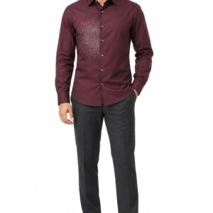 RIVAZ Burgundy Subtle Print Men’s Shirt – 533201 – front view