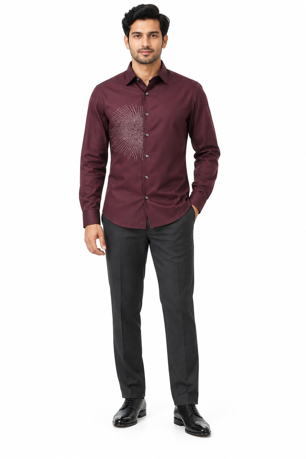 RIVAZ Burgundy Subtle Print Men’s Shirt – 533201 – front view