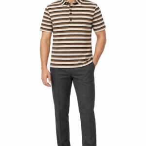 RIVAZ Brown and white Horizontal Stripe Men’s Polo Shirt – 60046-1 – front view