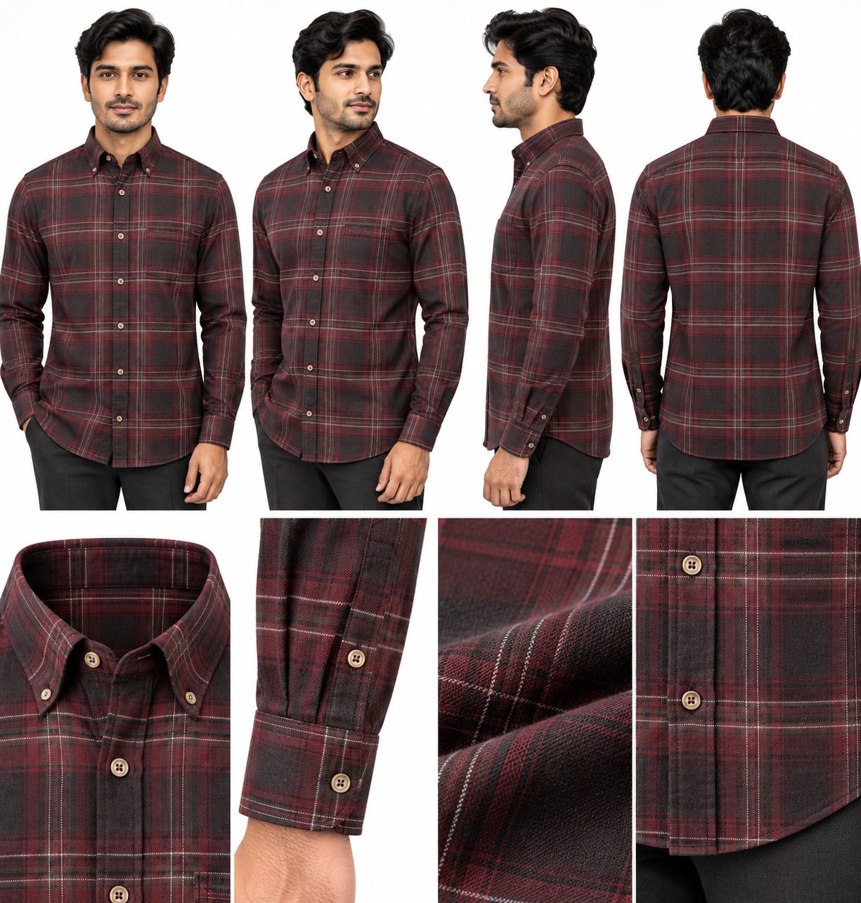 RIVAZ Maroon Check Men’s Shirt – 60061 – design and garment details