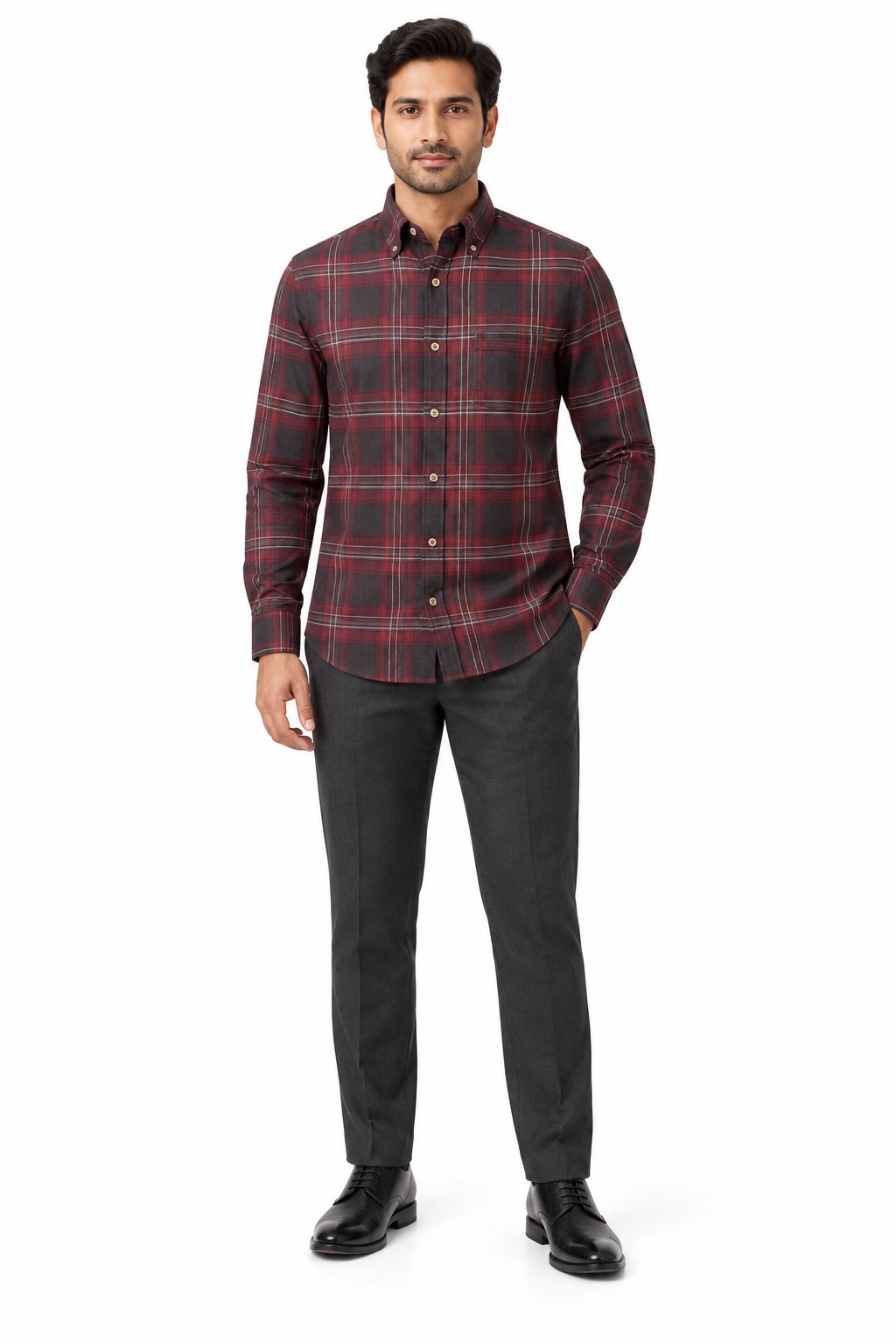RIVAZ Maroon Check Men’s Shirt – 60061 – front view