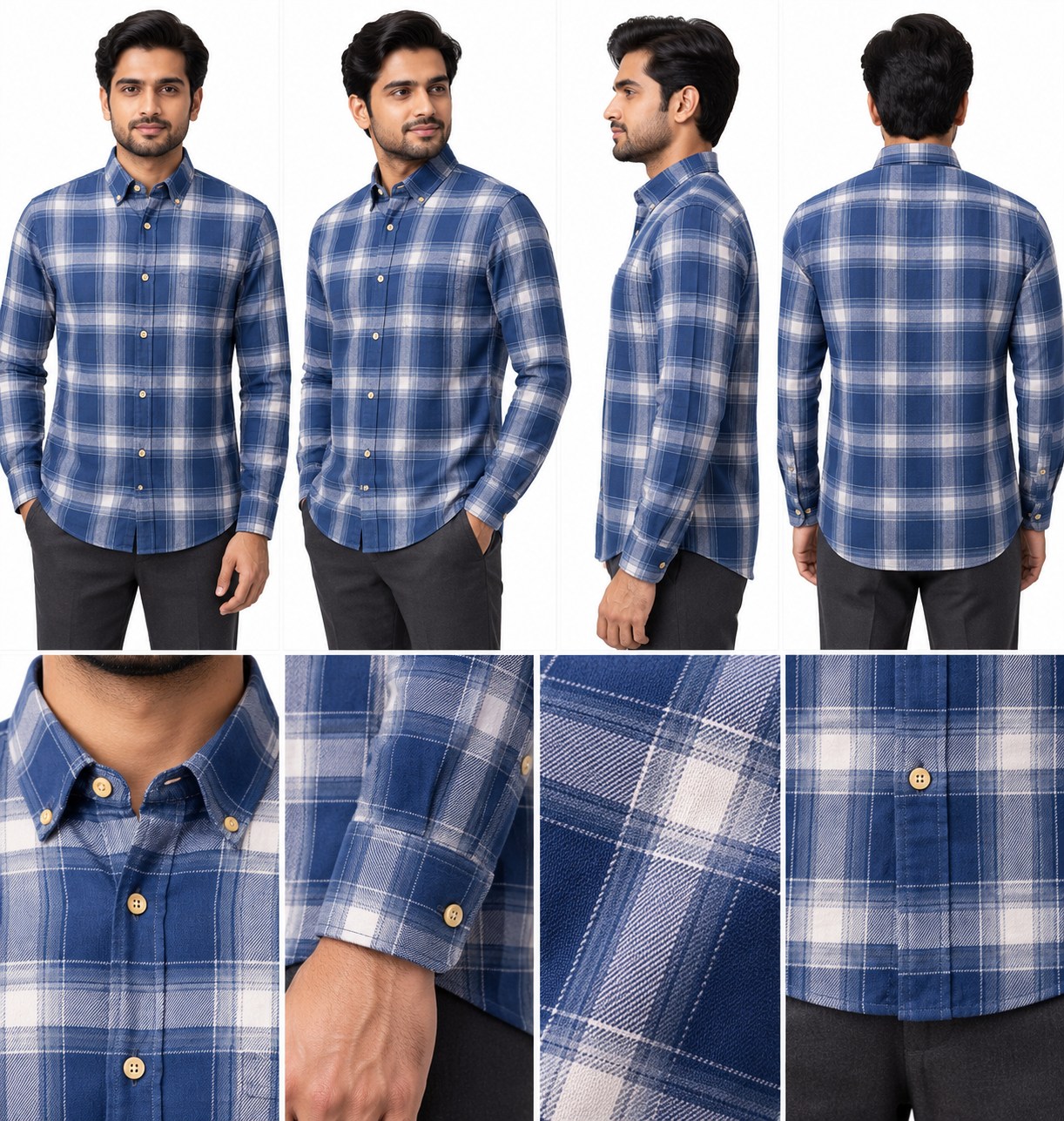 RIVAZ Blue and white Check Men’s Shirt – 60601 – design and garment details