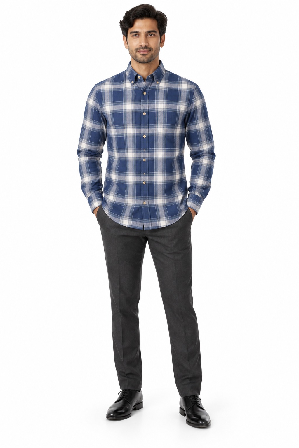 RIVAZ Blue and white Check Men’s Shirt – 60601 – front view