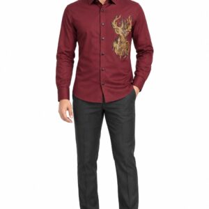 RIVAZ Maroon Ornamental Print Men’s Shirt – D-20150 – front view