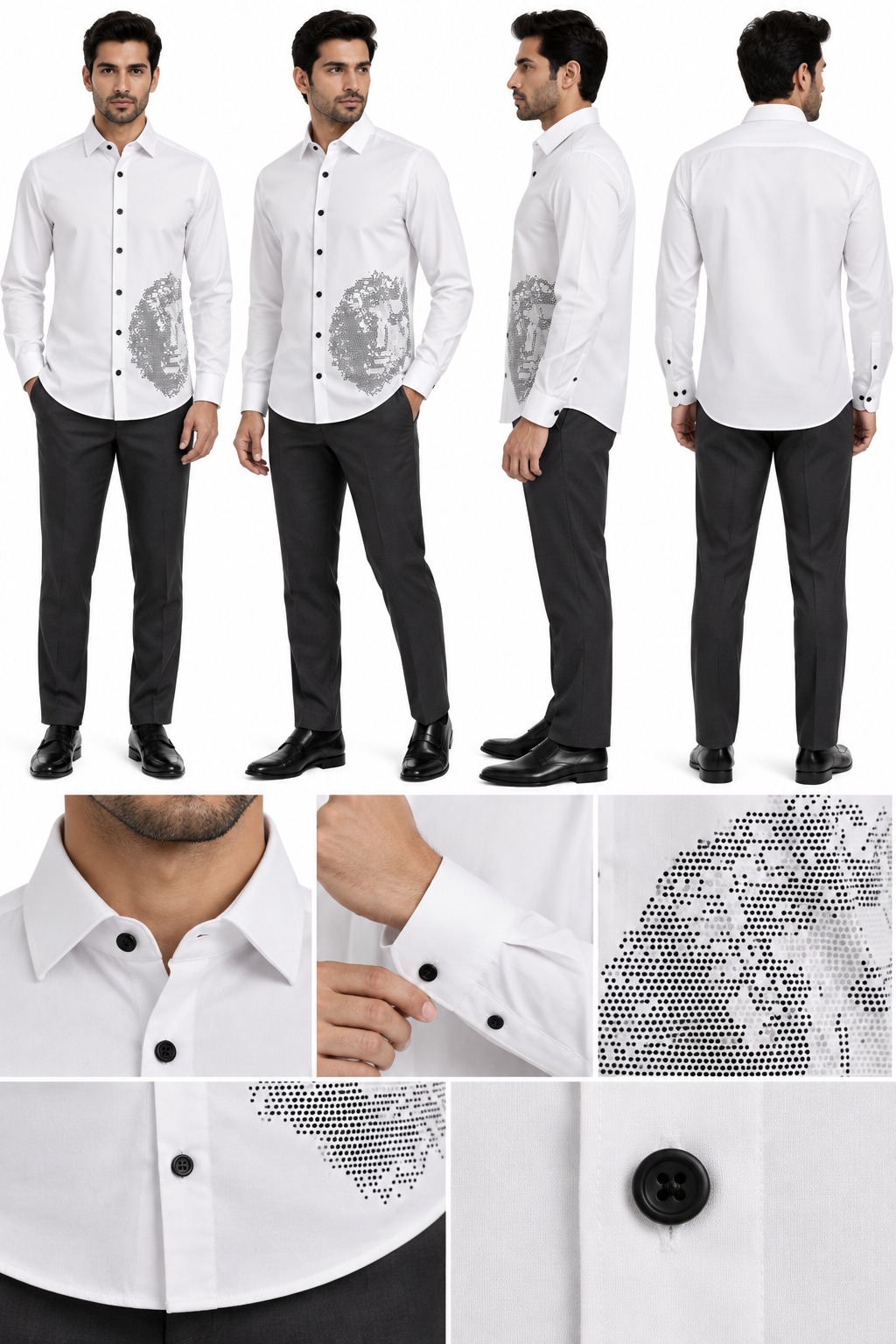 RIVAZ White Ornamental Print Men’s Shirt – D-20151 – design and garment details