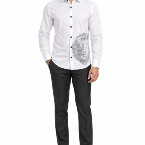 RIVAZ White Ornamental Print Men’s Shirt – D-20151 – front view