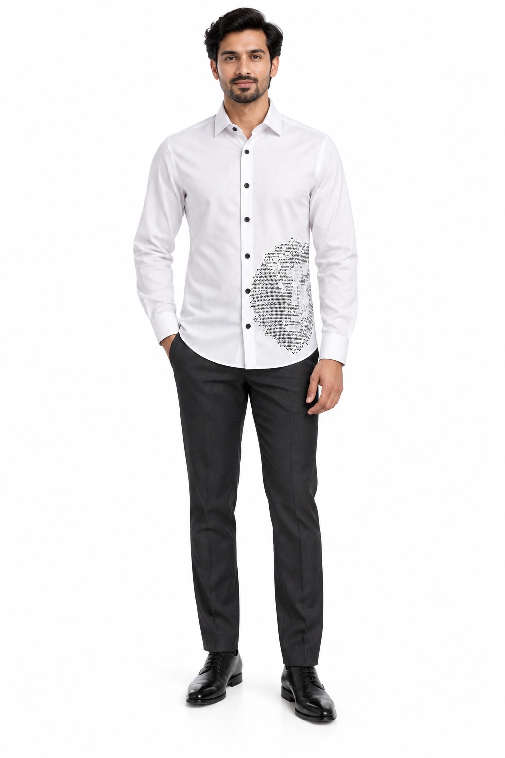 RIVAZ White Ornamental Print Men’s Shirt – D-20151 – front view