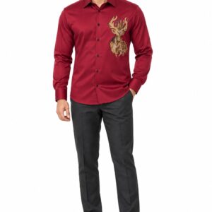 RIVAZ Red Ornamental Print Men’s Shirt – d.no-20150-c – front view