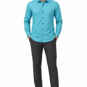 RIVAZ Turquoise blue Plain Men’s Shirt – D-20259 – front view