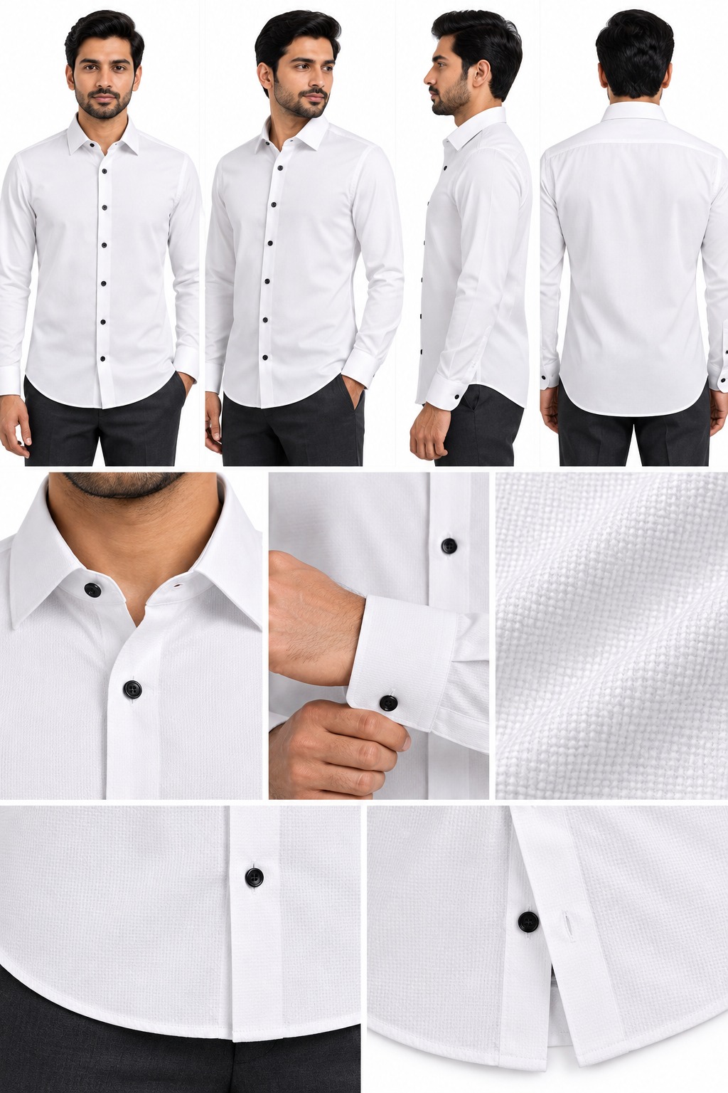 RIVAZ White Plain Men’s Shirt – D-20260 – design and garment details