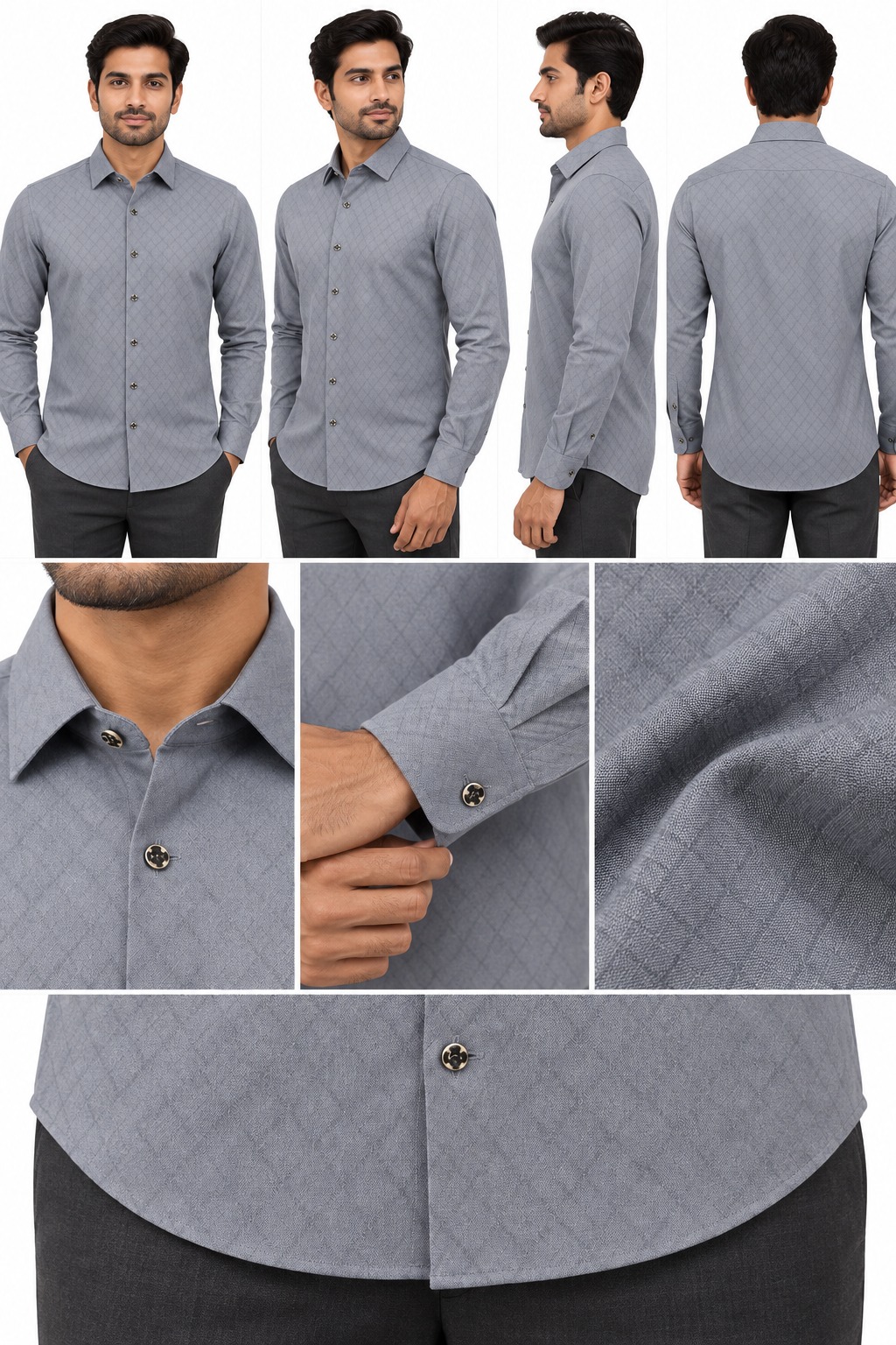 RIVAZ Blue grey Small Print Men’s Shirt – d-20260B – design and garment details