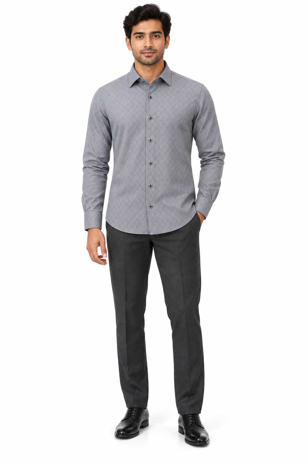RIVAZ Blue grey Small Print Men’s Shirt – d-20260B – front view