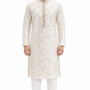 cream kurta pyjama for men – RIVAZ NO-CODE-2 front view