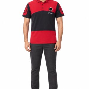 RIVAZ red black colour block polo shirt for men, front view, code NoCode 3