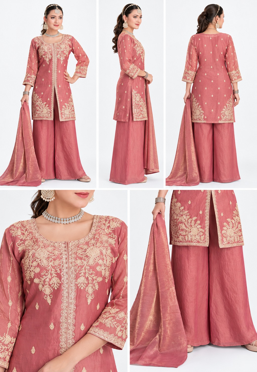 RIVAZ dusty rose palazzo set 60947, product detail view showing decorative accents and outfit pieces