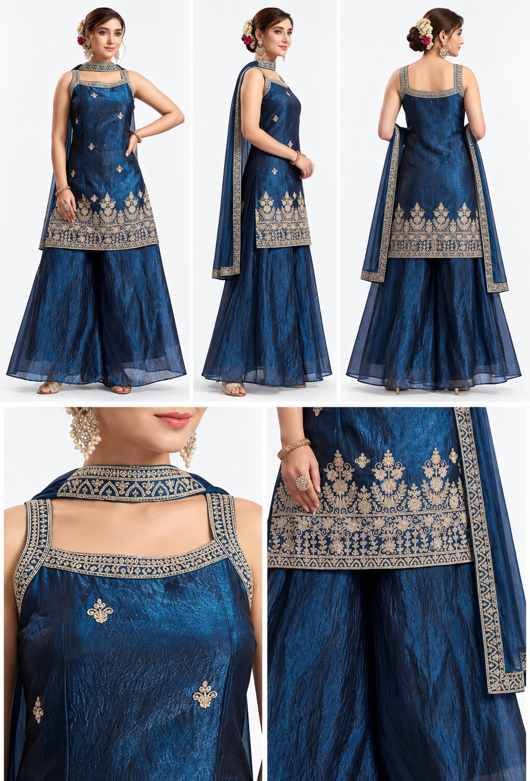 RIVAZ deep blue palazzo set 60950, product detail view showing decorative accents and outfit pieces
