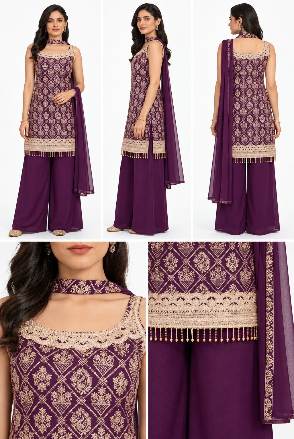 RIVAZ purple palazzo set 60959-1, product detail view showing decorative accents and outfit pieces