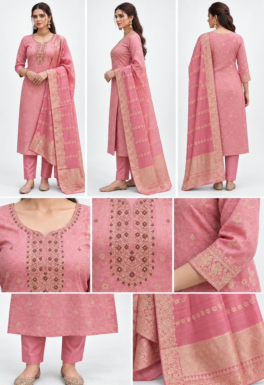 RIVAZ dusty pink straight kurta set 61075, product detail view showing decorative accents and outfit pieces